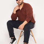 Bitter Chocolate Polo Neck Plus Size Sweater