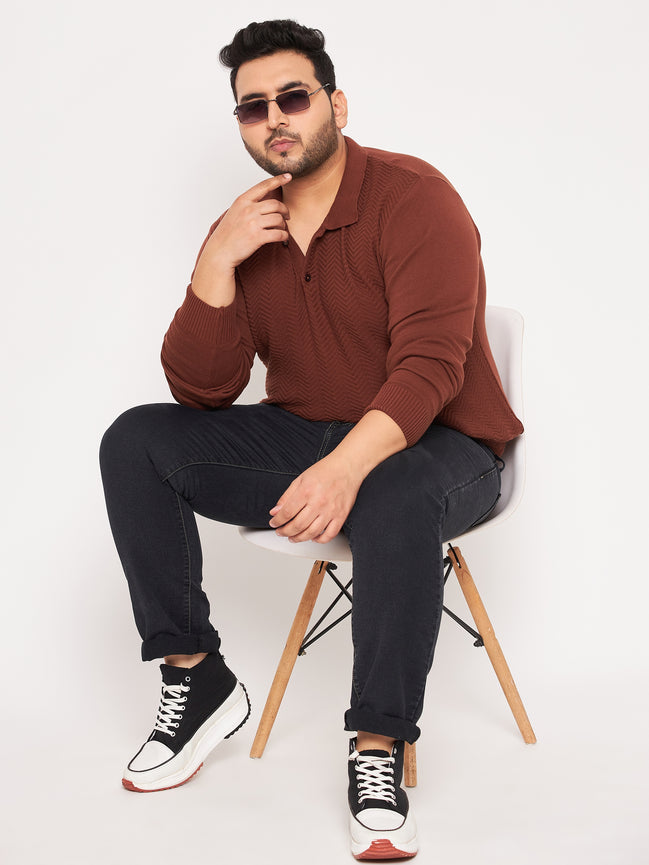 Bitter Chocolate Polo Neck Plus Size Sweater