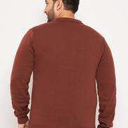 Bitter Chocolate Polo Neck Plus Size Sweater