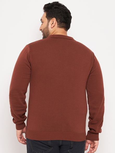 Bitter Chocolate Polo Neck Plus Size Sweater