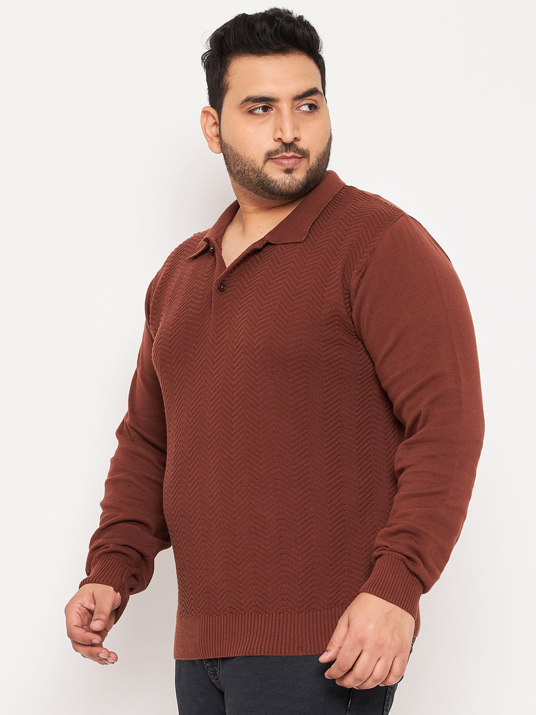 Bitter Chocolate Polo Neck Plus Size Sweater