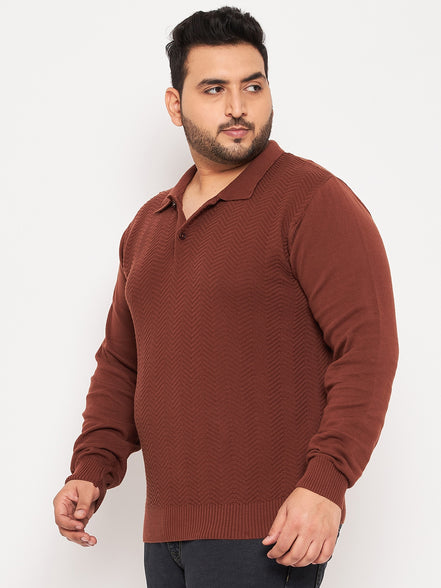 Bitter Chocolate Polo Neck Plus Size Sweater