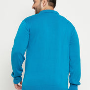 Teal Blue Polo Neck Plus Size Sweater