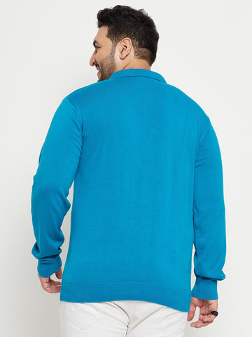 Teal Blue Polo Neck Plus Size Sweater