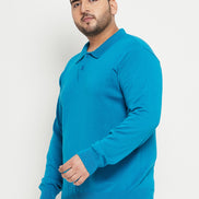 Teal Blue Polo Neck Plus Size Sweater