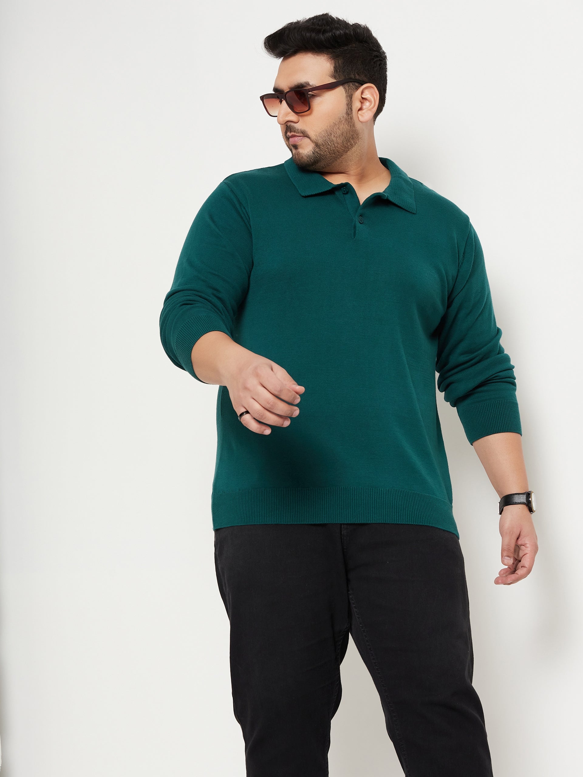 Pine Polo Neck Plus Size Sweater
