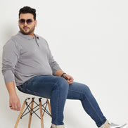 Light Grey Polo Neck Plus Size Sweater