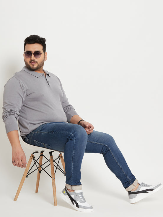 Light Grey Polo Neck Plus Size Sweater
