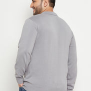 Light Grey Polo Neck Plus Size Sweater