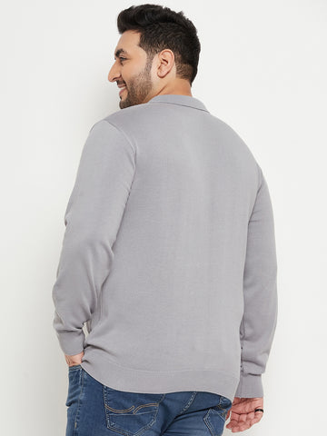 Light Grey Polo Neck Plus Size Sweater