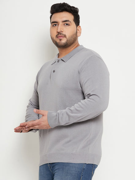 Light Grey Polo Neck Plus Size Sweater