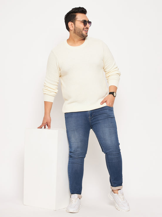Off White Round Neck Plus Size Sweater