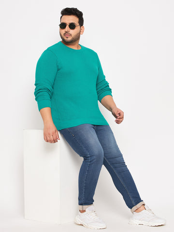 teal Green Round Neck Plus Size Sweater