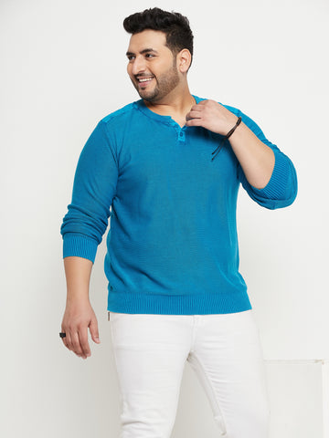 Sky Blue V Neck Plus Size Sweater