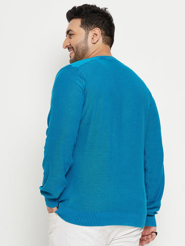 Sky Blue V Neck Plus Size Sweater