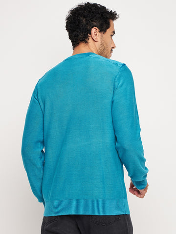 Sky Blue Henley Neck Sweater