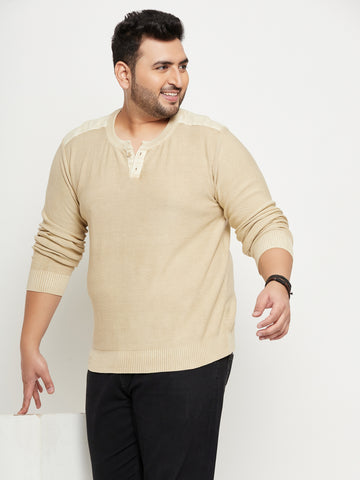 Khaki V Neck Plus Size Sweater