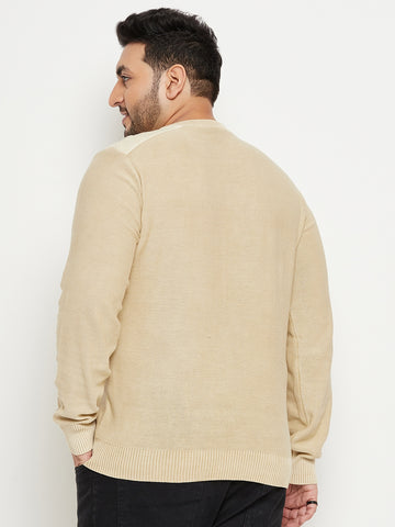 Khaki V Neck Plus Size Sweater