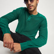 Bottle Green Henley Neck Sweater