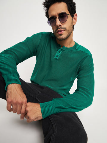 Bottle Green Henley Neck Sweater