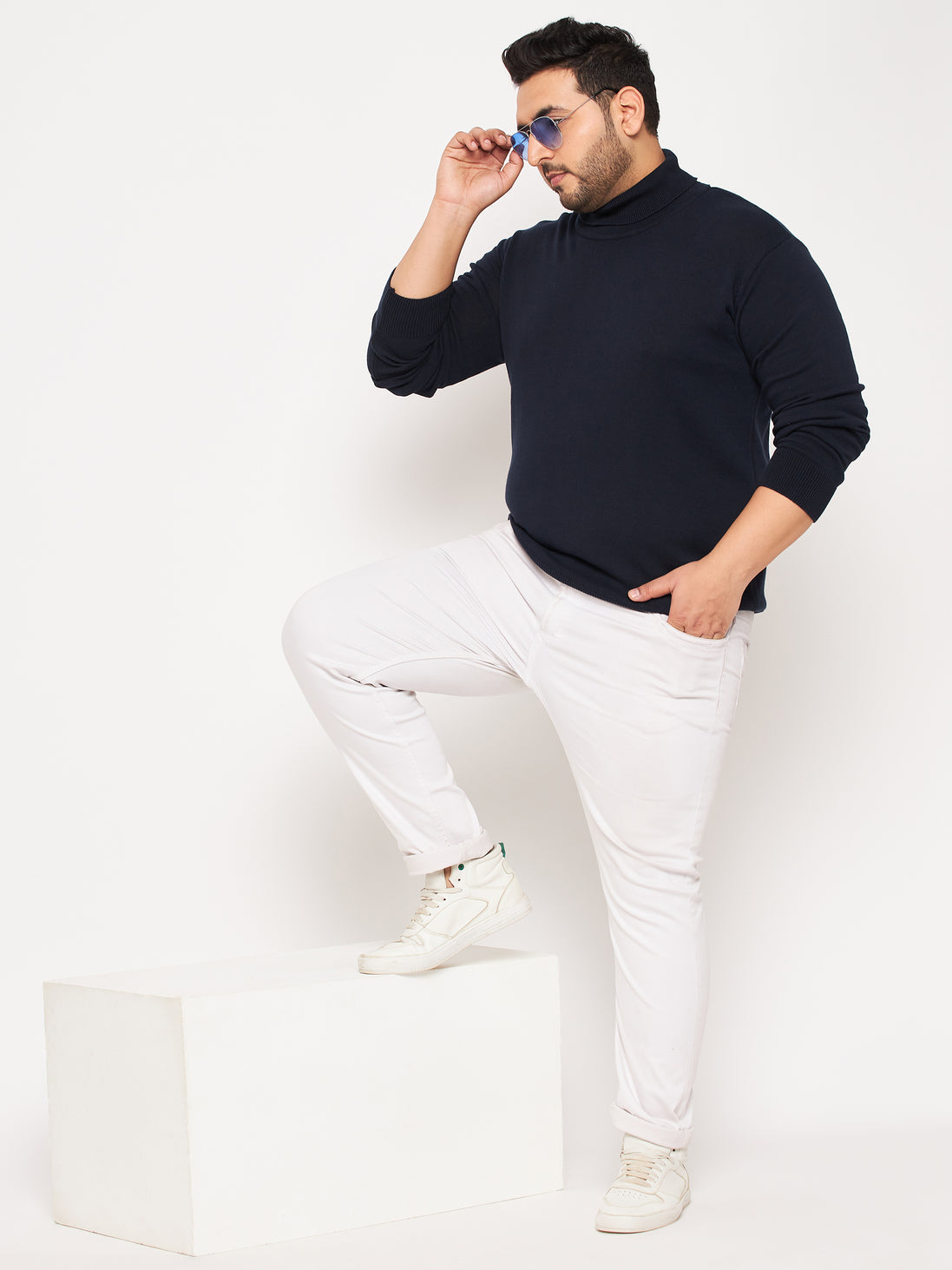 Navy High Neck Plus Size Sweater