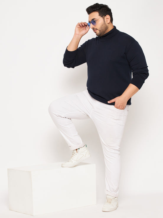 Navy High Neck Plus Size Sweater