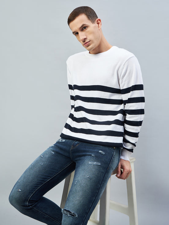 White Round Neck Plus Size Sweater
