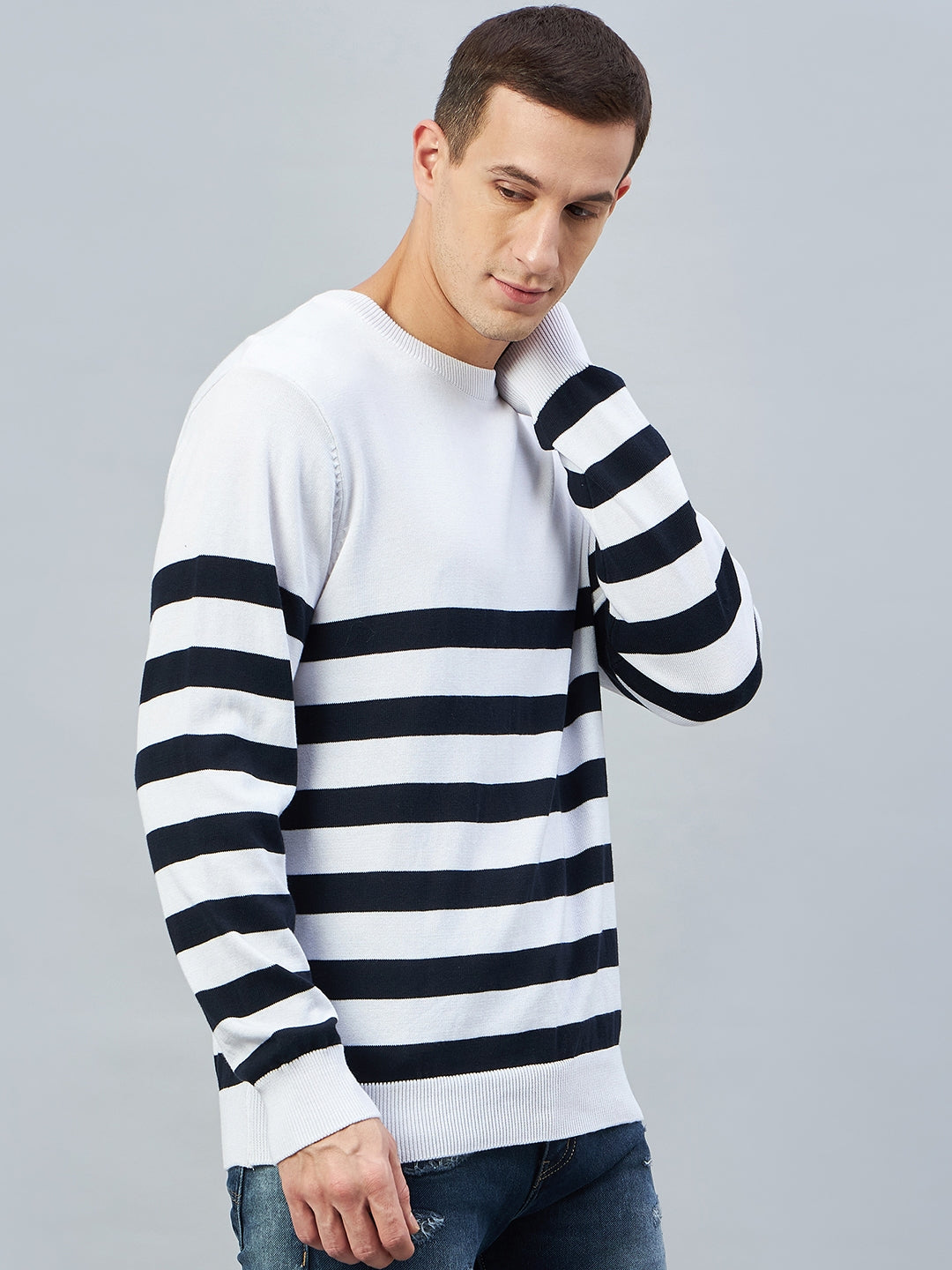 White Round Neck Plus Size Sweater