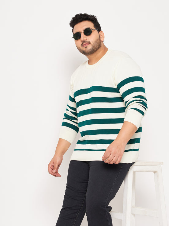 Off White Striped Plus Size Sweater