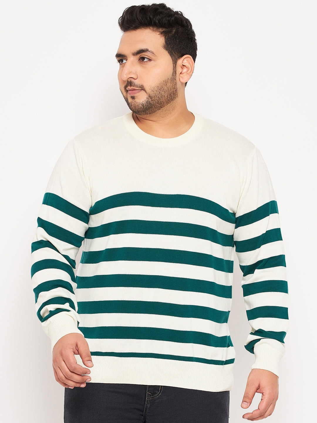 Off White Striped Plus Size Sweater