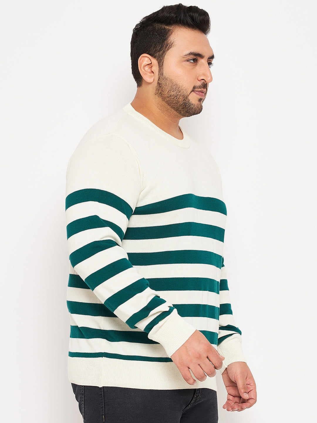 Off White Striped Plus Size Sweater