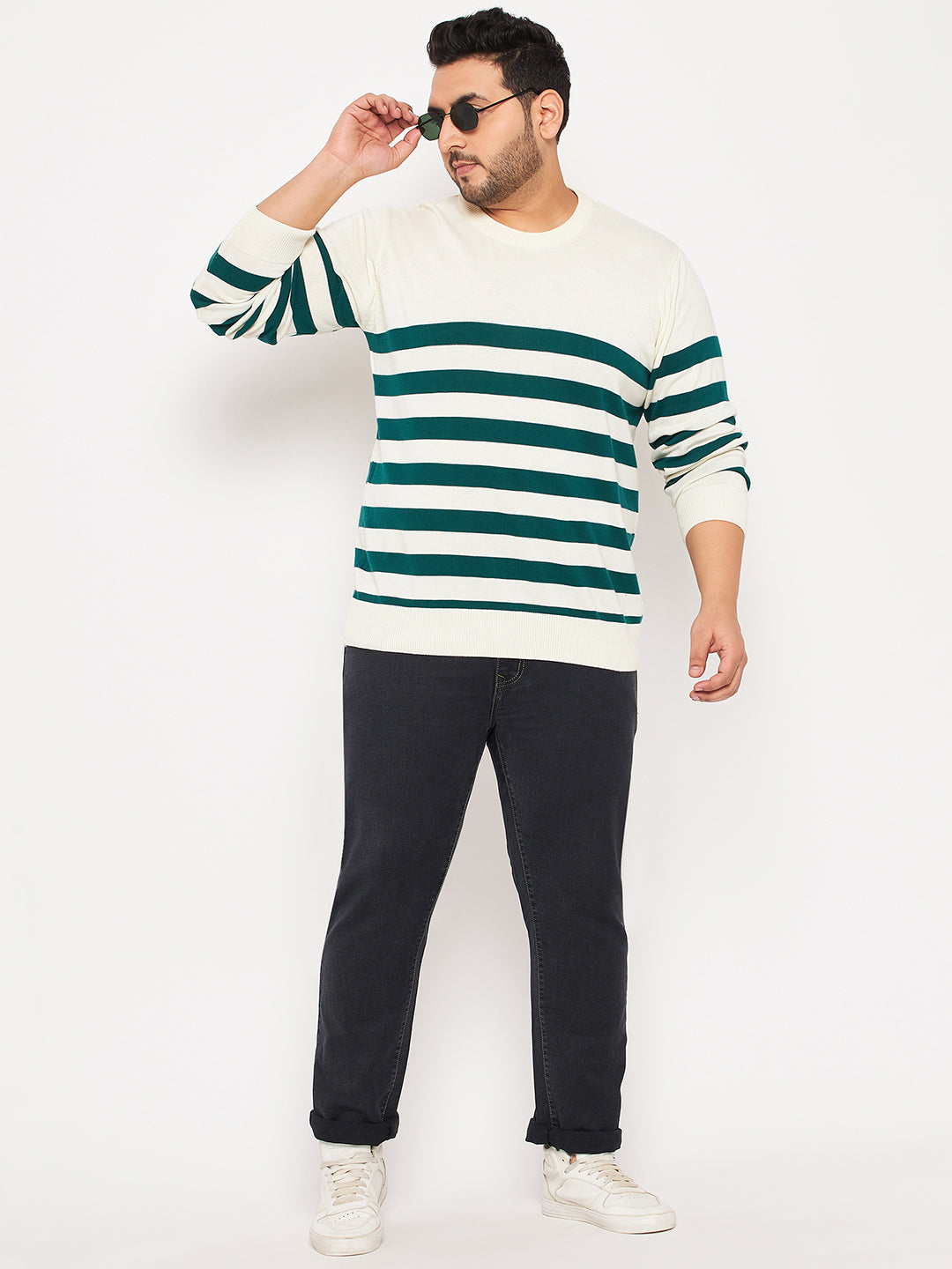 Off White Striped Plus Size Sweater