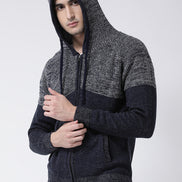 Navy Blue Grey Front-Open Sweater