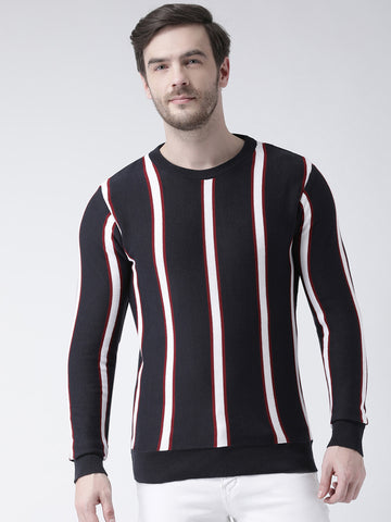 Navy Blue Sweater Has Vertical Stripes