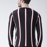 Navy Blue Sweater Has Vertical Stripes