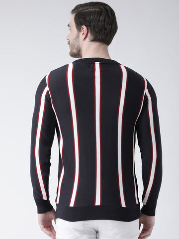 Navy Blue Sweater Has Vertical Stripes