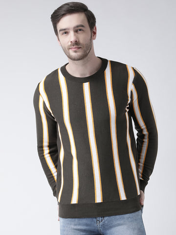 Olive Sweater Has Vertical Stripes