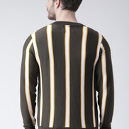 Olive Sweater Has Vertical Stripes