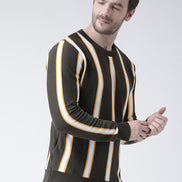 Olive Sweater Has Vertical Stripes