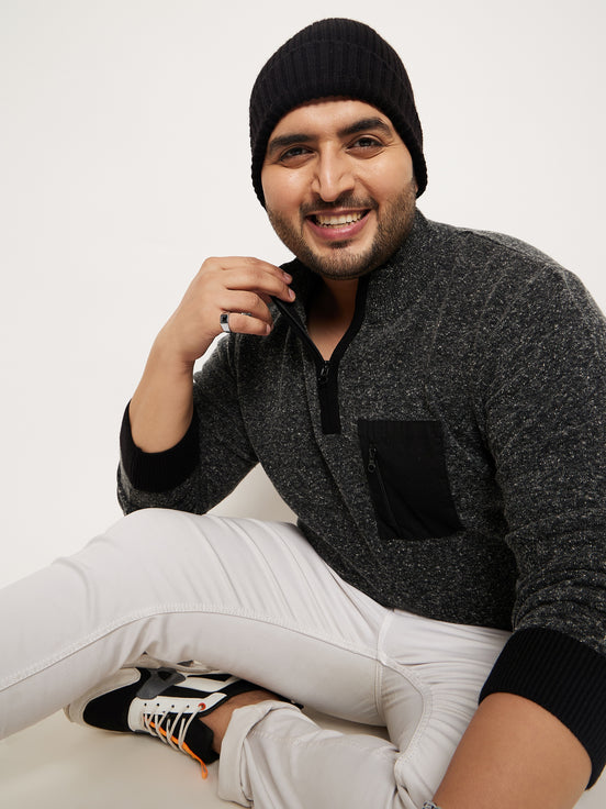 Black Self Design Pullover Sweater