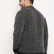 Black Self Design Pullover Sweater