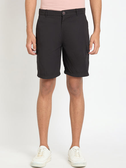 Black Solid Cargo Short