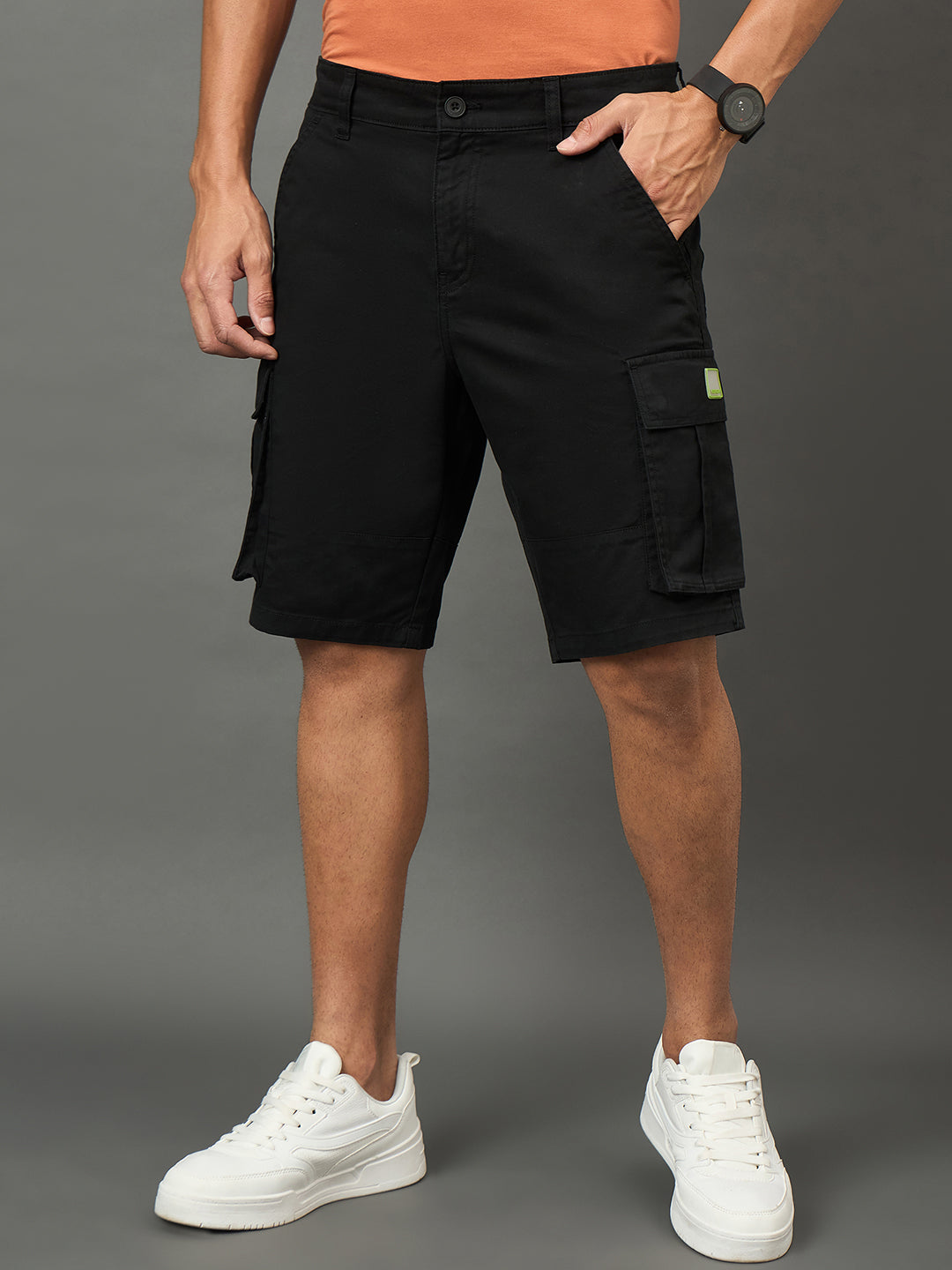 Club York Men Black Button Cargo Short