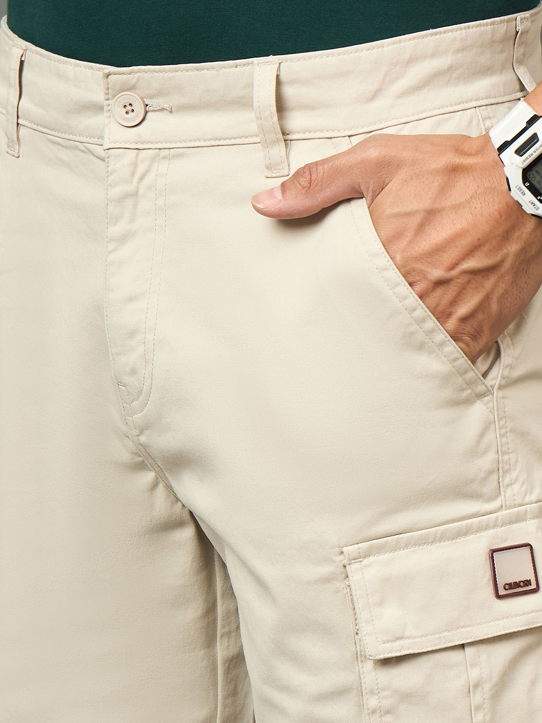 Club York Men Beige Button Cargo Short