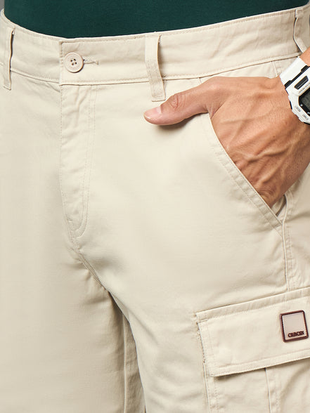 Club York Men Beige Button Cargo Short