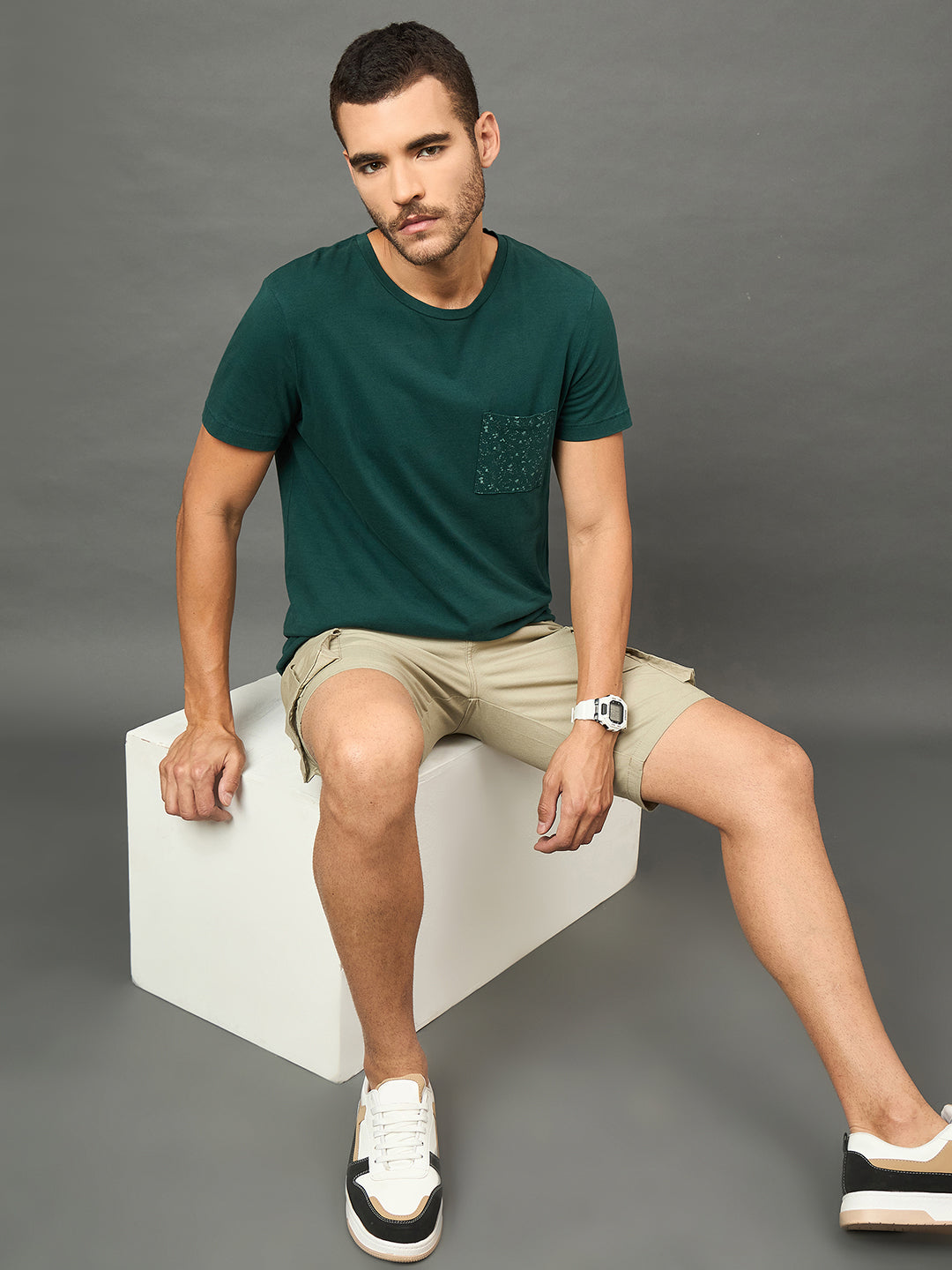 Club York Men Light Green Button Cargo Short