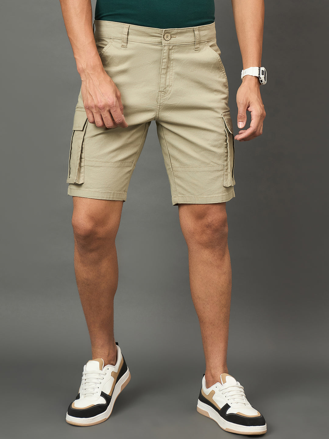 Club York Men Light Green Button Cargo Short