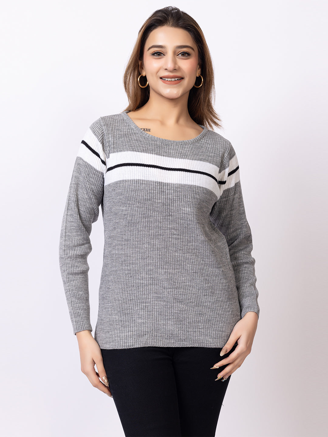 Grey Striper Sweater
