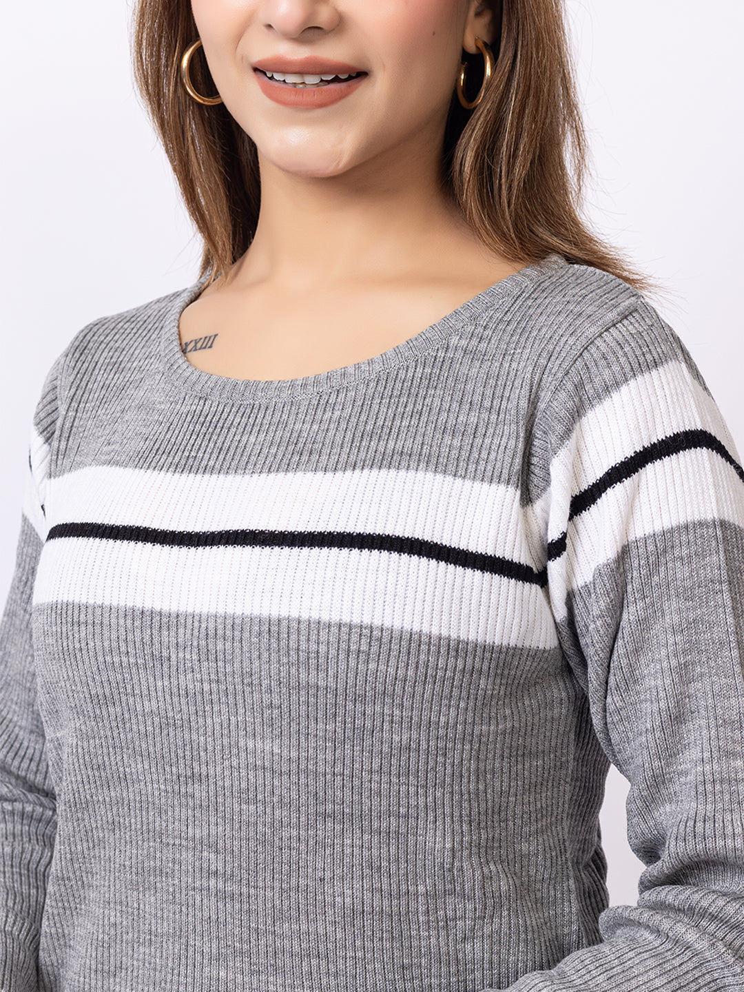 Grey Striper Sweater