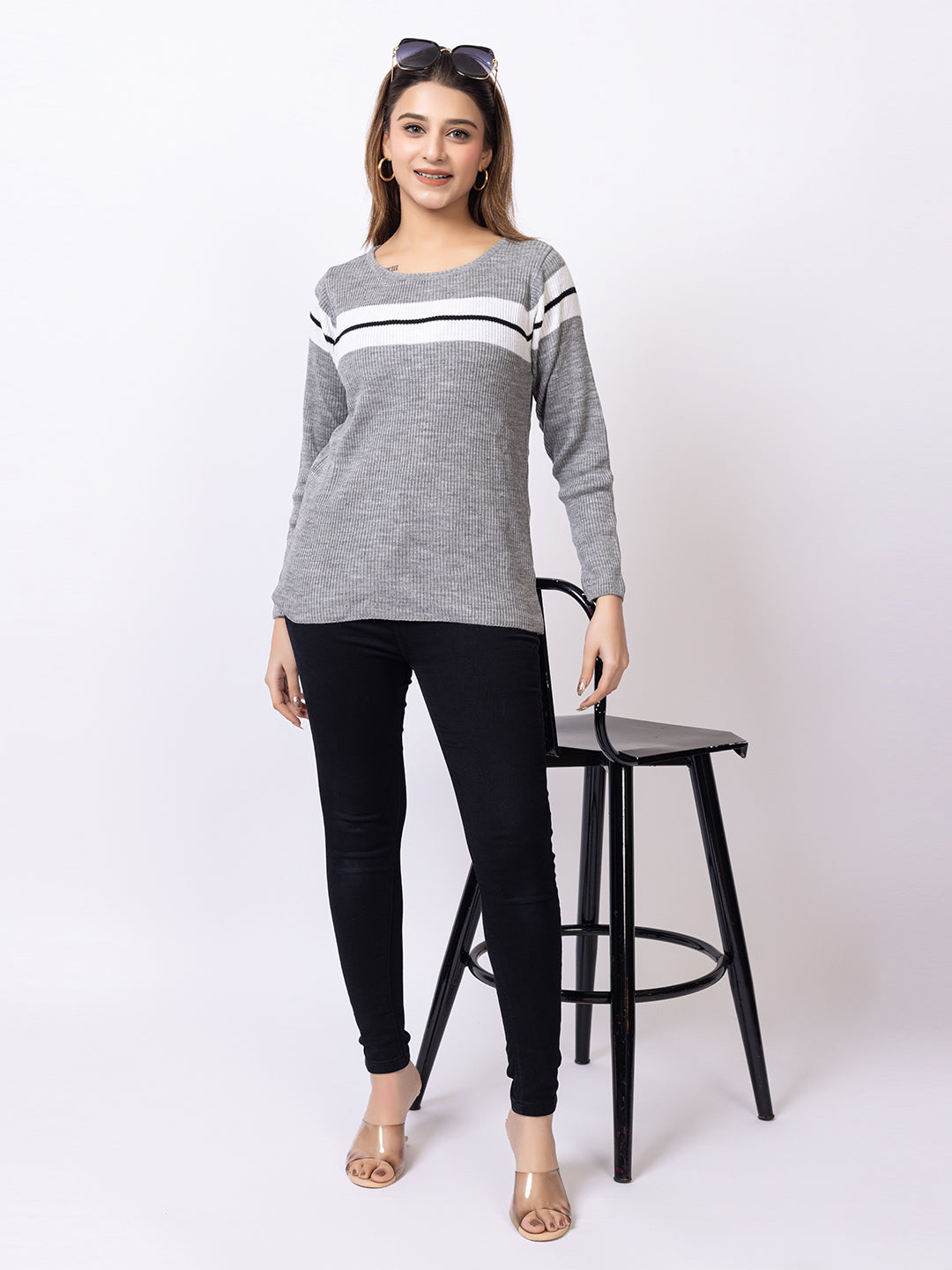 Grey Striper Sweater